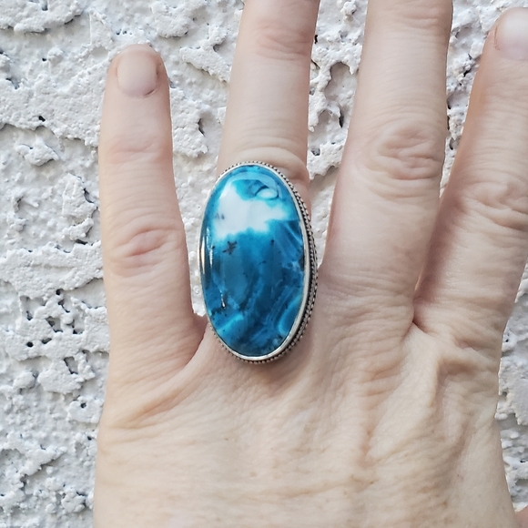 New Oversized Amazing Dendritic Opal 925 Silver Statement Ring. - Picture 10 of 16